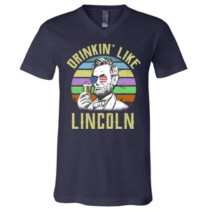 Drinkin' Like Lincoln Retro Abraham V-Neck T-Shirt