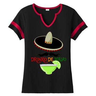 Drinko De Mayo Funny Cinco De Mayo Mustache Sombrero Ladies Halftime Notch Neck Tee