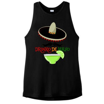 Drinko De Mayo Funny Cinco De Mayo Mustache Sombrero Ladies PosiCharge Tri-Blend Wicking Tank