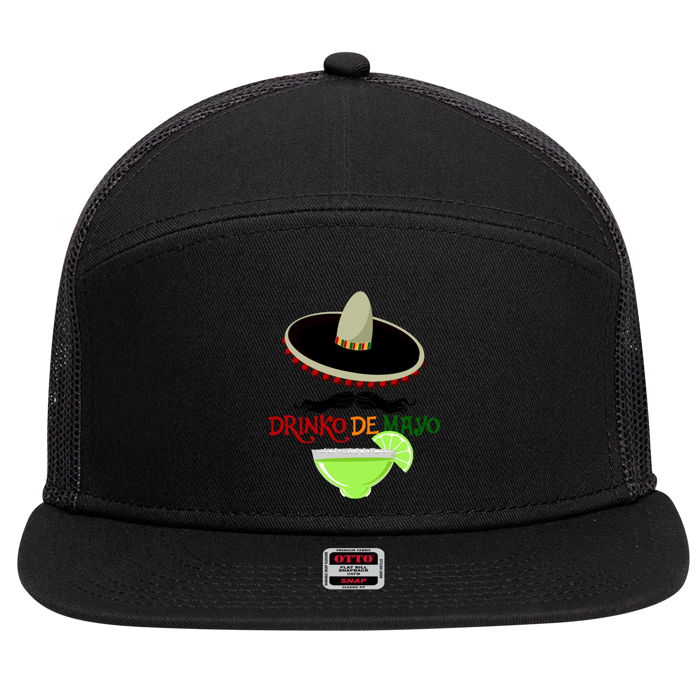 Drinko De Mayo Funny Cinco De Mayo Mustache Sombrero 7 Panel Mesh Trucker Snapback Hat