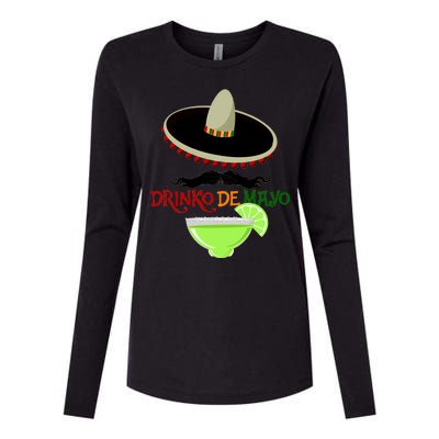 Drinko De Mayo Funny Cinco De Mayo Mustache Sombrero Womens Cotton Relaxed Long Sleeve T-Shirt