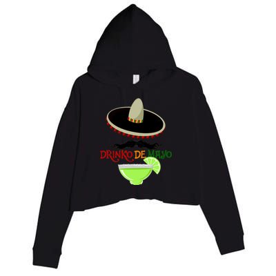 Drinko De Mayo Funny Cinco De Mayo Mustache Sombrero Crop Fleece Hoodie