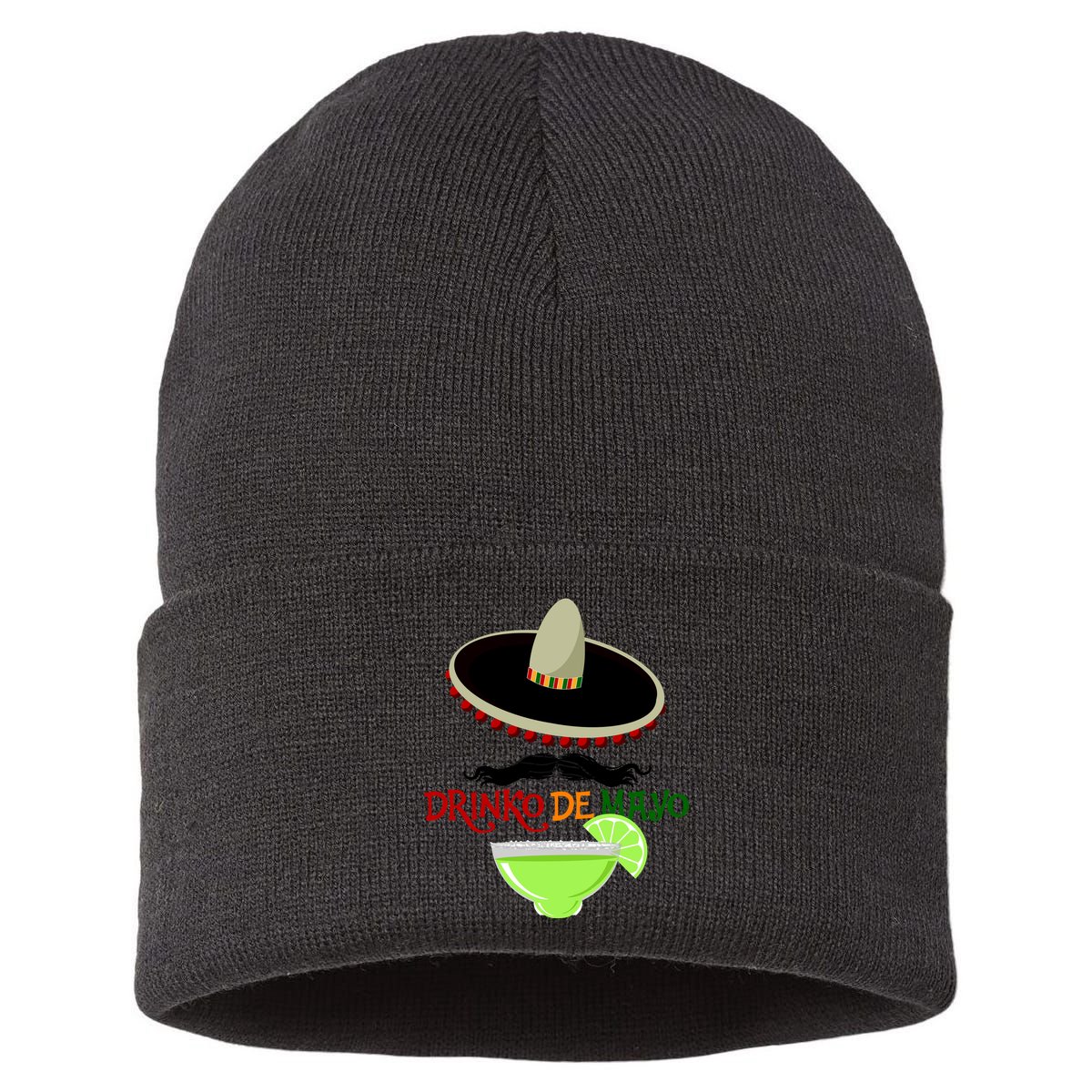 Drinko De Mayo Funny Cinco De Mayo Mustache Sombrero Sustainable Knit Beanie