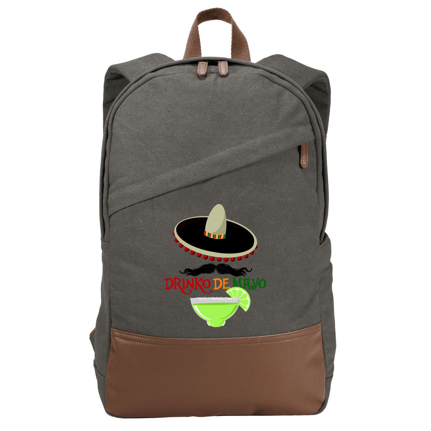 Drinko De Mayo Funny Cinco De Mayo Mustache Sombrero Cotton Canvas Backpack