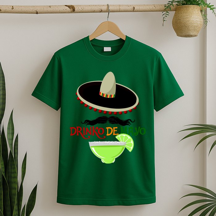 Drinko De Mayo Funny Cinco De Mayo Mustache Sombrero T-Shirt