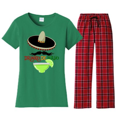 Drinko De Mayo Funny Cinco De Mayo Mustache Sombrero Women's Flannel Pajama Set