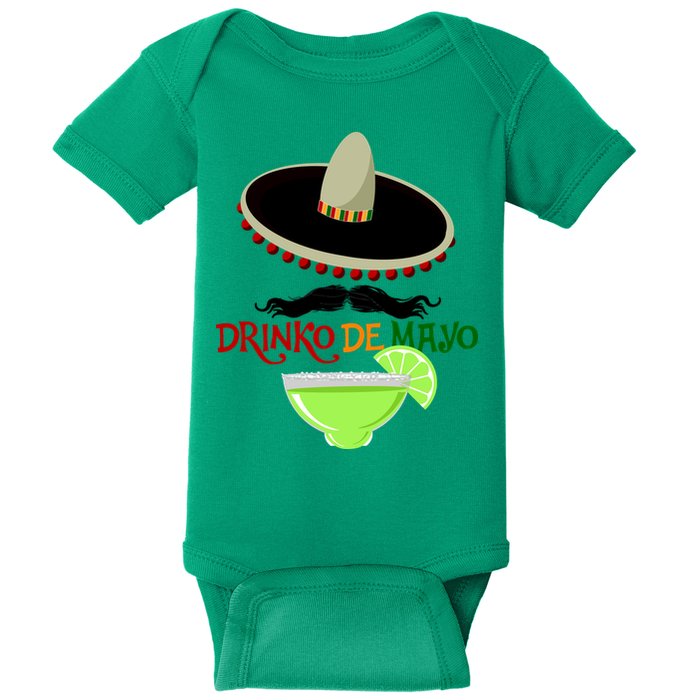 Drinko De Mayo Funny Cinco De Mayo Mustache Sombrero Baby Bodysuit