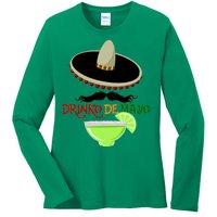 Drinko De Mayo Funny Cinco De Mayo Mustache Sombrero Ladies Long Sleeve Shirt