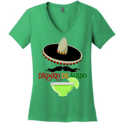 Drinko De Mayo Funny Cinco De Mayo Mustache Sombrero Women's V-Neck T-Shirt