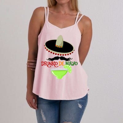 Drinko De Mayo Funny Cinco De Mayo Mustache Sombrero Women's Strappy Tank