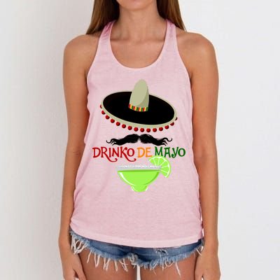 Drinko De Mayo Funny Cinco De Mayo Mustache Sombrero Women's Knotted Racerback Tank