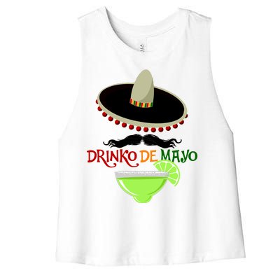 Drinko De Mayo Funny Cinco De Mayo Mustache Sombrero Women's Racerback Cropped Tank