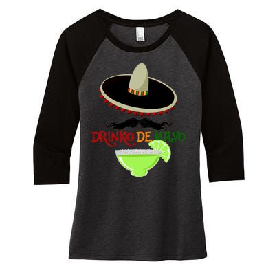 Drinko De Mayo Funny Cinco De Mayo Mustache Sombrero Women's Tri-Blend 3/4-Sleeve Raglan Shirt