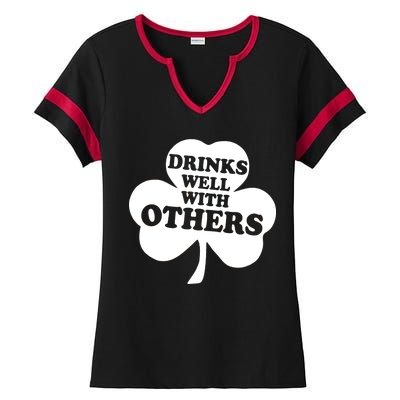 Drinks Well With Others Funny St. Patrick's Day Drinking Ladies Halftime Notch Neck Tee