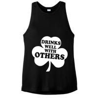 Drinks Well With Others Funny St. Patrick's Day Drinking Ladies PosiCharge Tri-Blend Wicking Tank