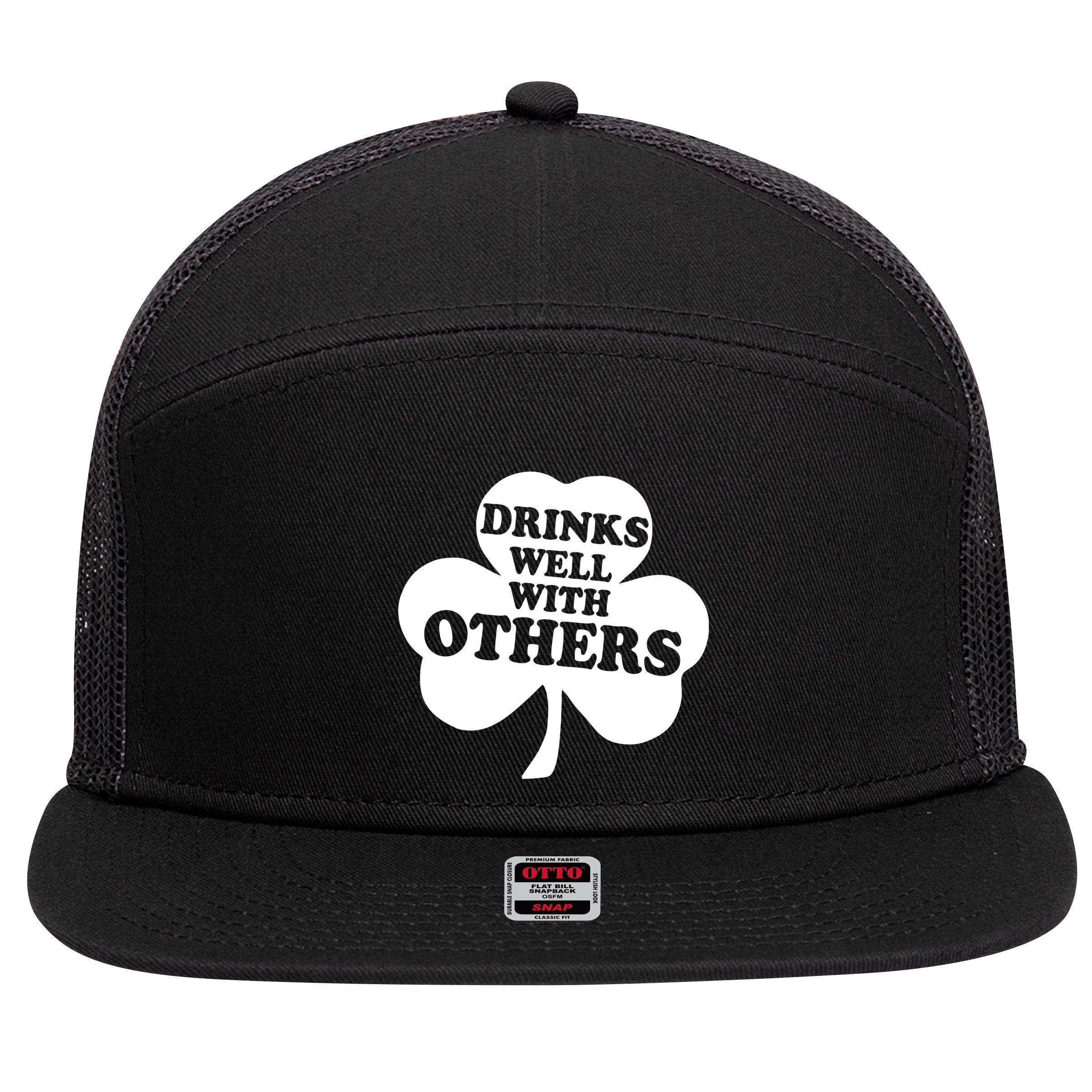 Drinks Well With Others Funny St. Patrick's Day Drinking 7 Panel Mesh Trucker Snapback Hat