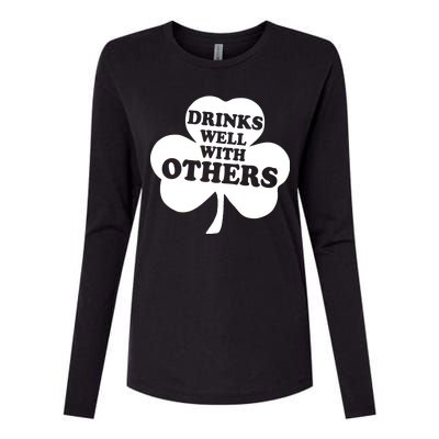 Drinks Well With Others Funny St. Patrick's Day Drinking Womens Cotton Relaxed Long Sleeve T-Shirt