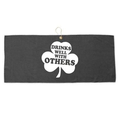 Drinks Well With Others Funny St. Patrick's Day Drinking Large Microfiber Waffle Golf Towel