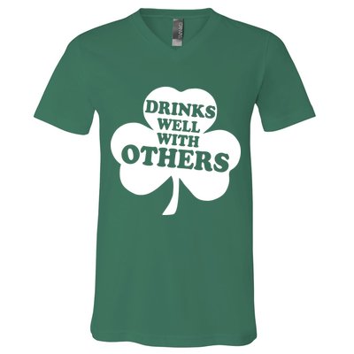Drinks Well With Others Funny St. Patrick's Day Drinking V-Neck T-Shirt