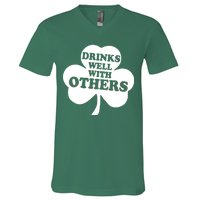 Drinks Well With Others Funny St. Patrick's Day Drinking V-Neck T-Shirt