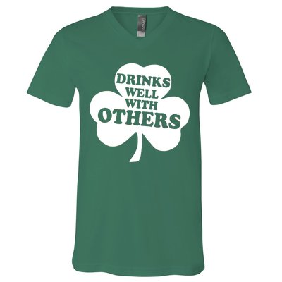 Drinks Well With Others Funny St. Patrick's Day Drinking V-Neck T-Shirt