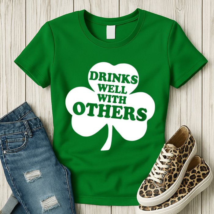 Drinks Well With Others Funny St. Patrick's Day Drinking Womens T-Shirt