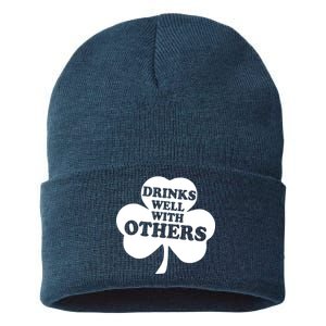 Drinks Well With Others Funny St. Patrick's Day Drinking Sustainable Knit Beanie