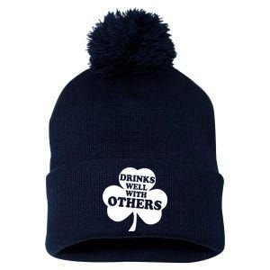 Drinks Well With Others Funny St. Patrick's Day Drinking Pom Pom 12in Knit Beanie