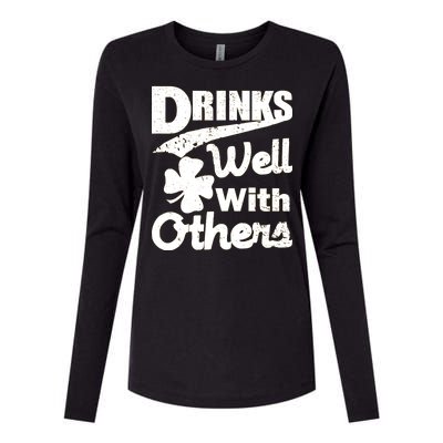 Drinks Well With Others St. Patrick's Day Womens Cotton Relaxed Long Sleeve T-Shirt