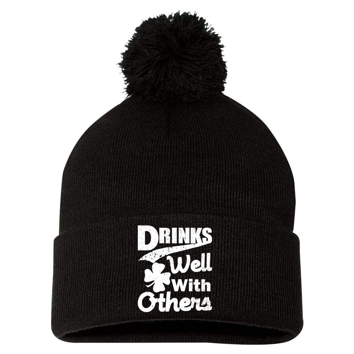 Drinks Well With Others St. Patrick's Day Pom Pom 12in Knit Beanie