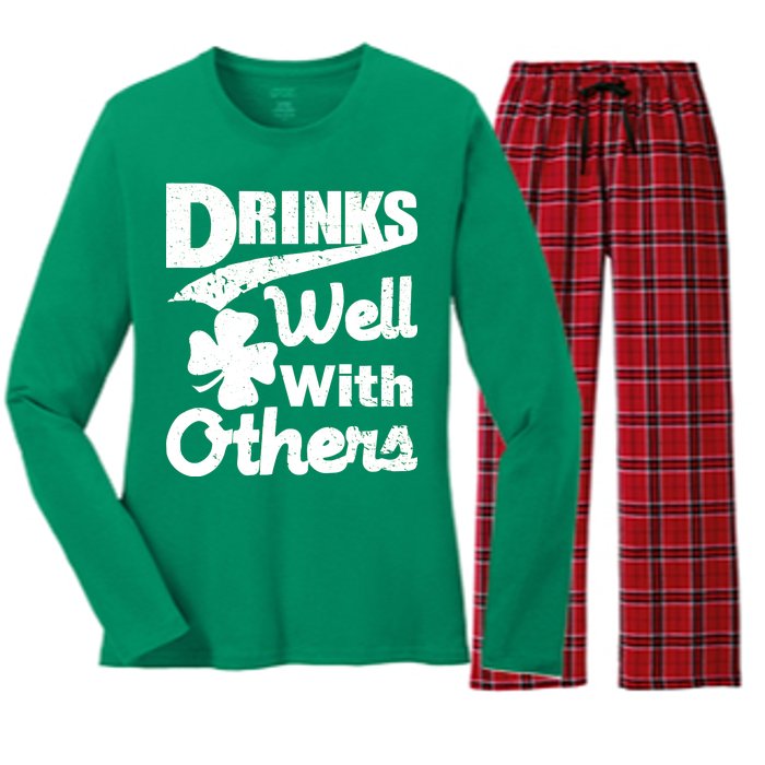 Drinks Well With Others St. Patrick's Day Women's Long Sleeve Flannel Pajama Set 