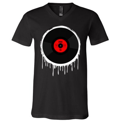 Dripping Vinyl Record V-Neck T-Shirt