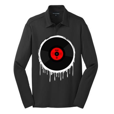 Dripping Vinyl Record Silk Touch Performance Long Sleeve Polo