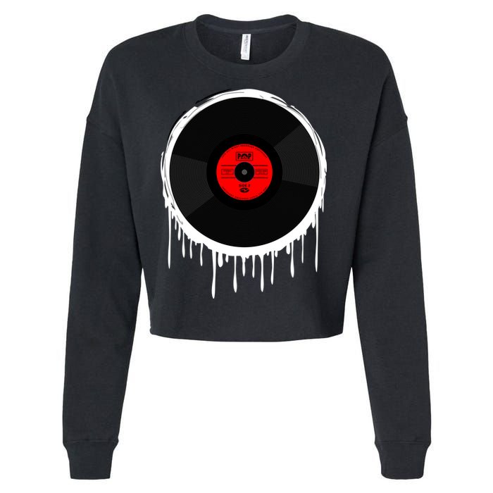 Dripping Vinyl Record Cropped Pullover Crew