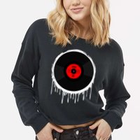 Dripping Vinyl Record Cropped Pullover Crew