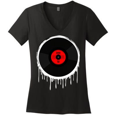Dripping Vinyl Record Women's V-Neck T-Shirt