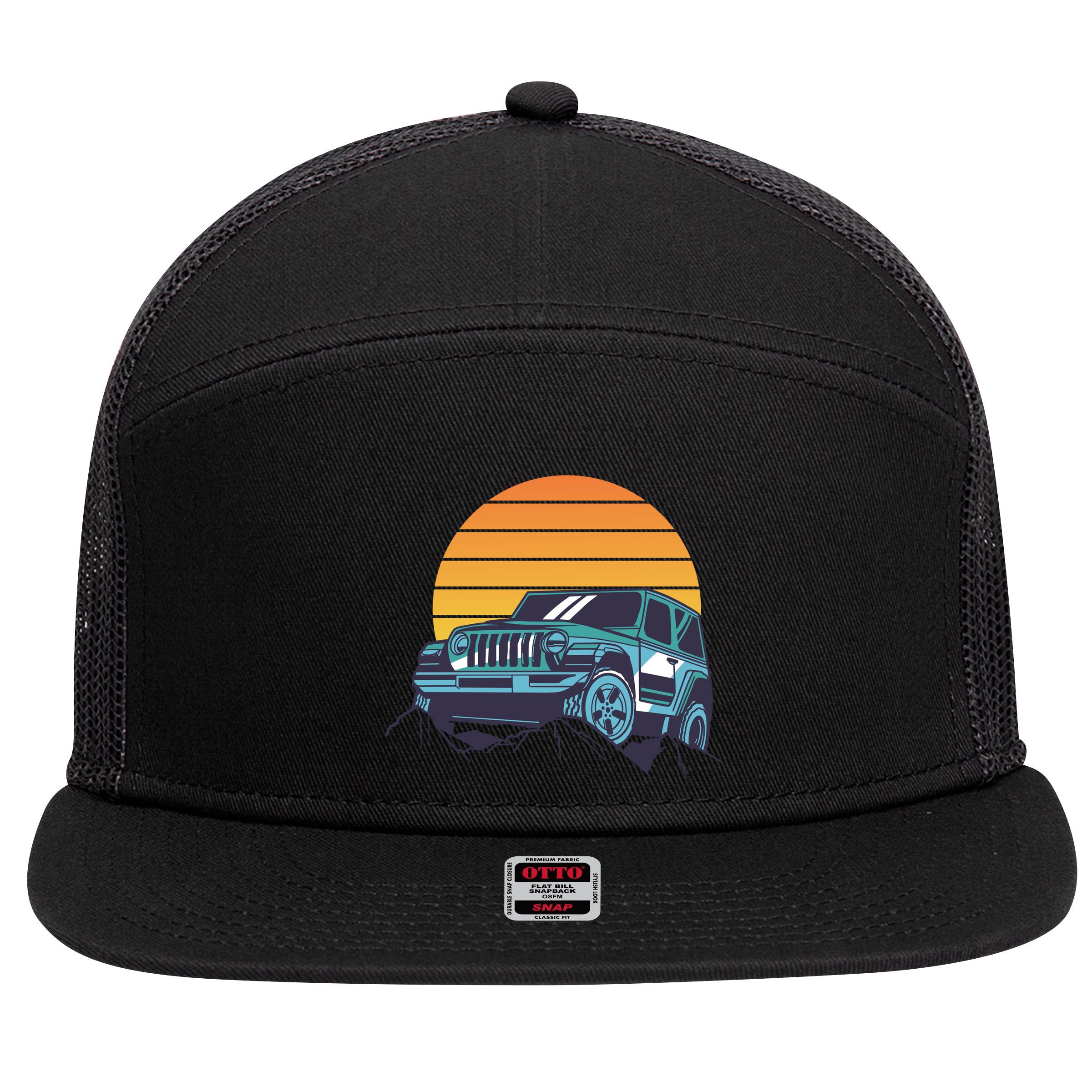 Driving In Sunset Retro 7 Panel Mesh Trucker Snapback Hat