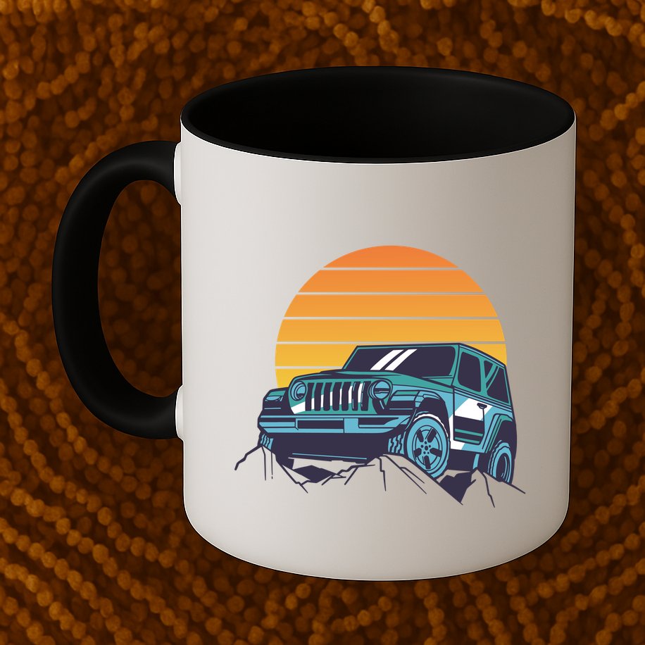 Driving In Sunset Retro Mug