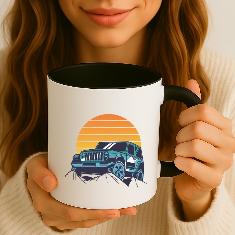Driving In Sunset Retro Mug