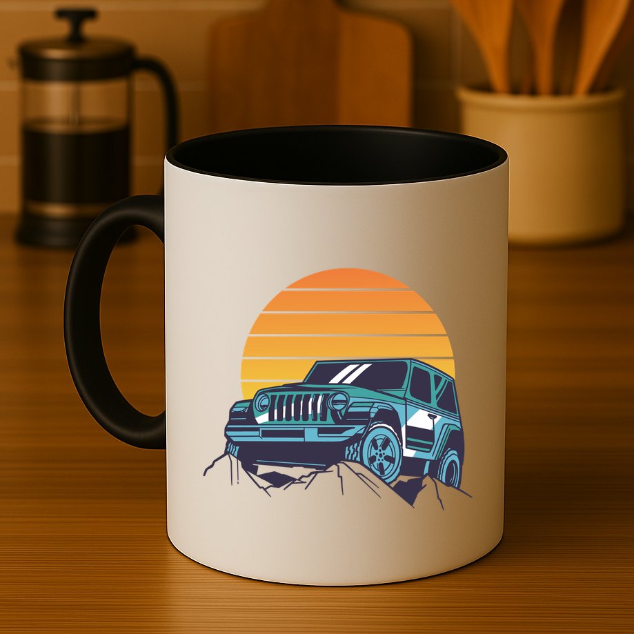 Driving In Sunset Retro Mug