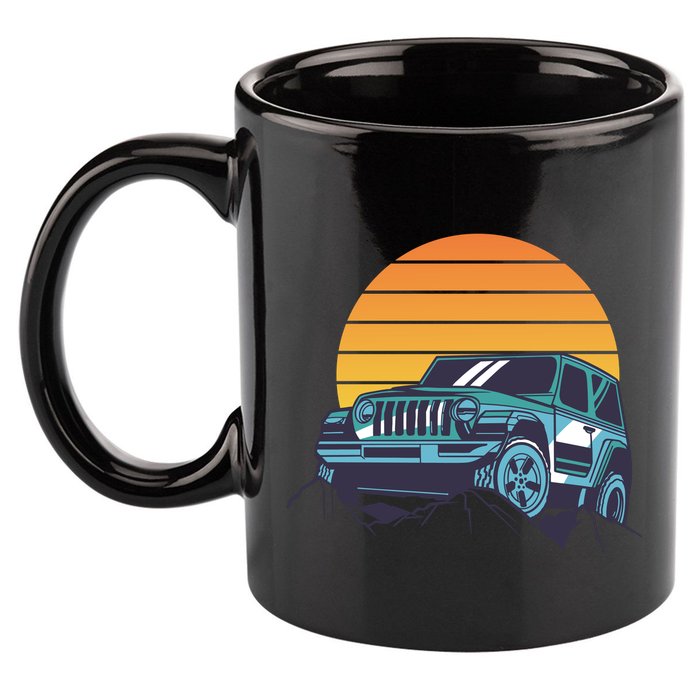 Driving In Sunset Retro 11oz C Handle Ceramic Mug