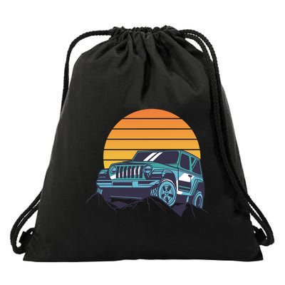 Driving In Sunset Retro Drawstring Bag