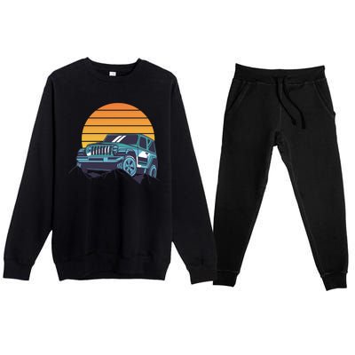 Driving In Sunset Retro Premium Crewneck Sweatsuit Set