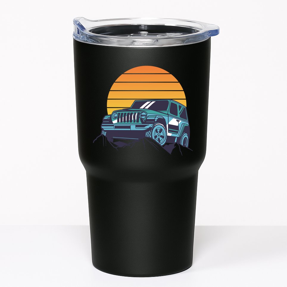 Driving In Sunset Retro Tumbler