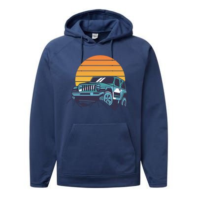 Driving In Sunset Retro Performance Fleece Hoodie