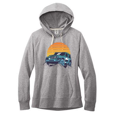 Driving In Sunset Retro Women's Fleece Hoodie