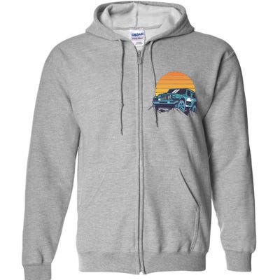 Driving In Sunset Retro Full Zip Hoodie