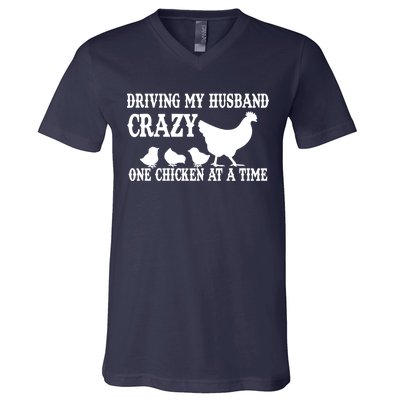 Driving My Husband Crazy One Chicken At A Time V-Neck T-Shirt