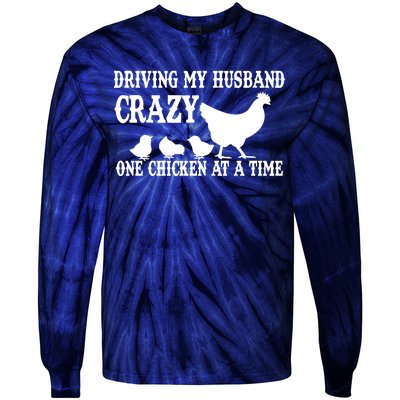 Driving My Husband Crazy One Chicken At A Time Tie-Dye Long Sleeve Shirt