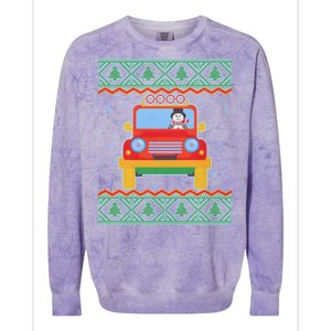 Driving Snowman Truck Ugly Christmas Sweater Colorblast Crewneck Sweatshirt